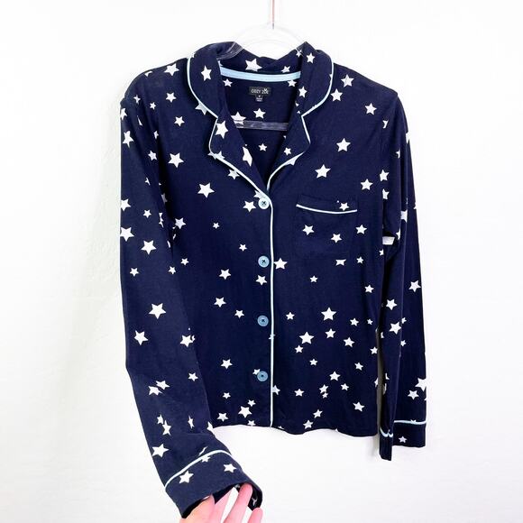 Cozy Zoe Star Print Button Front Long Sleeve Pajama PJ Top Navy Blue size S NWOT - Picture 11 of 11